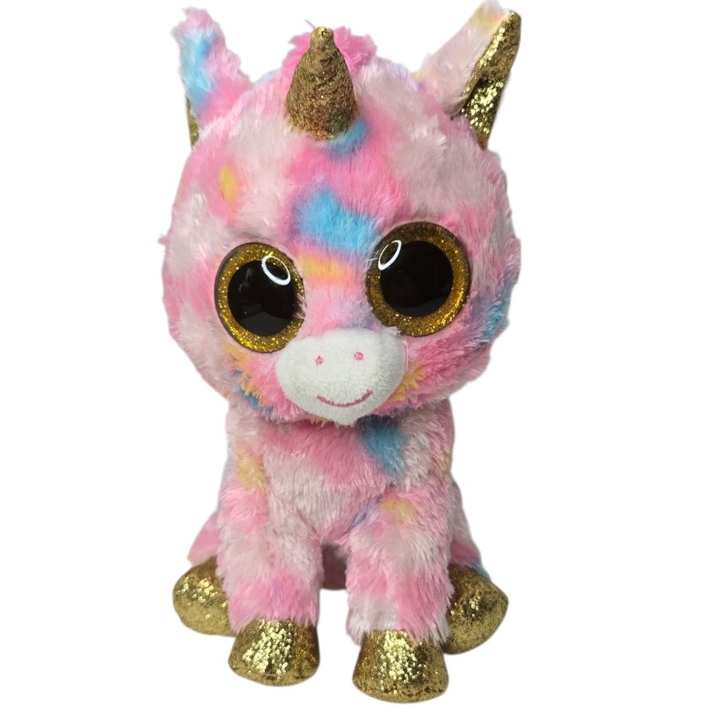 Ty Fantasia Unicorn Beanie Boos Plush 9" Rainbow Tie Dye Glitter Eyes 2015